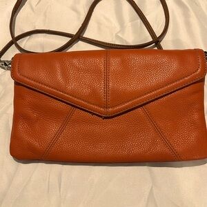 Tignanello Pebble Leather Envelope Flap Crossbody/Clutch-Pumpkin Orange …
